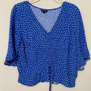 TopShop Blue and White Polka Dot Blouse Size 10